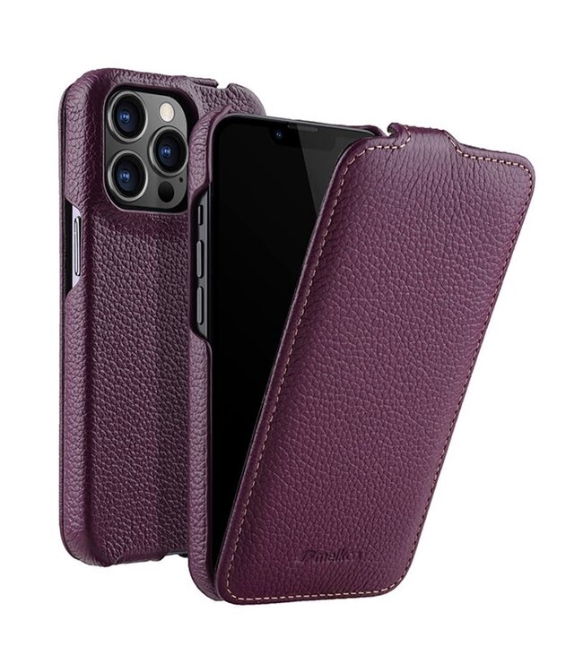 Melkco Paars Litchee Flipcase Hoesje voor de iPhone 14 Pro Max