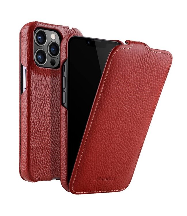 Melkco Rood Litchee Flipcase Hoesje voor de iPhone 14 Pro Max