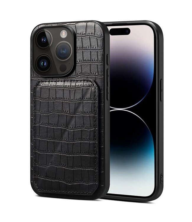 SoFetch Zwart Houder Krokodillen Hybride Hoesje voor de iPhone 14 Pro Max