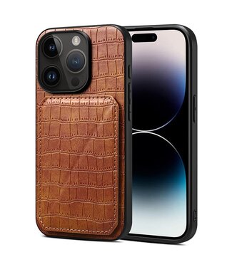 SoFetch Bruin Houder Krokodillen Hybride Hoesje iPhone 14 Pro Max