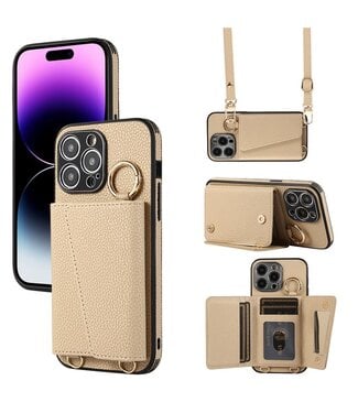 SoFetch Kaki Pasjeshouder Hybride Hoesje met Koord iPhone 14 Pro Max