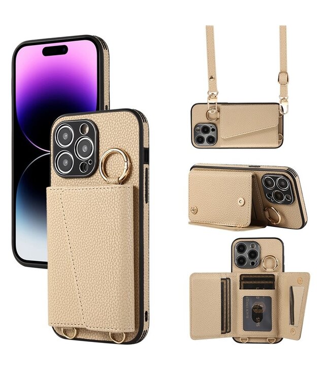 SoFetch Kaki Pasjeshouder Hybride Hoesje met Koord voor de iPhone 14 Pro Max