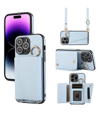 SoFetch Blauw Pasjeshouder Hybride Hoesje met Koord iPhone 14 Pro Max