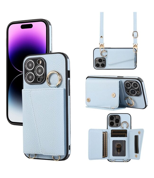 SoFetch Blauw Pasjeshouder Hybride Hoesje met Koord voor de iPhone 14 Pro Max