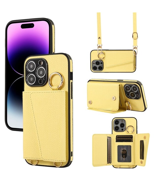 SoFetch Geel Pasjeshouder Hybride Hoesje met Koord voor de iPhone 14 Pro Max