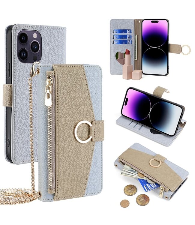SoFetch Blauw Portemonnee Hoesje met Koord voor de iPhone 14 Pro Max