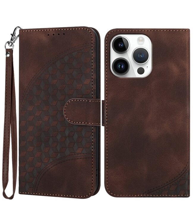 SoFetch Koffiebruin Ruiten Bookcase Hoesje voor de iPhone 14 Pro Max