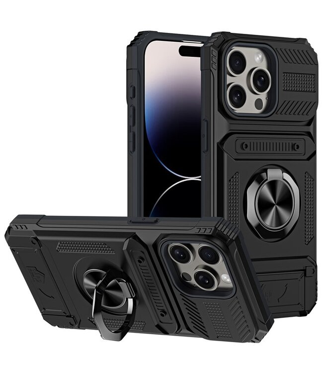 SoFetch Zwart Ring Houder Modern Hybride Hoesje voor de iPhone 14 Pro Max