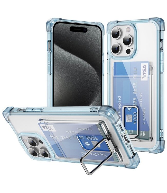 SoFetch Blauw Pasjeshouder Houder Hybride Hoesje voor de iPhone 14 Pro Max