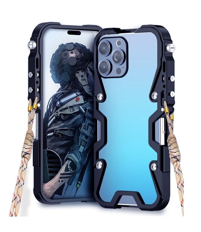 SoFetch Zwart Valbestendig Hybride Hoesje met Koord voor de iPhone 14 Pro Max
