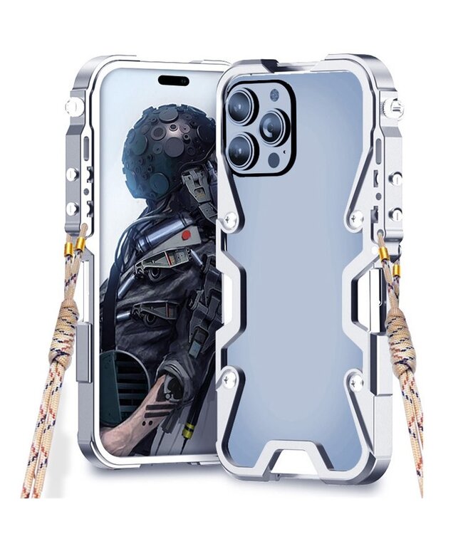 SoFetch Zilver Valbestendig Hybride Hoesje met Koord voor de iPhone 14 Pro Max