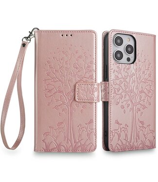 SoFetch Rosegoud Boom Bookcase Hoesje iPhone 14 Pro Max