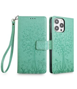 SoFetch Groen Boom Bookcase Hoesje iPhone 14 Pro Max