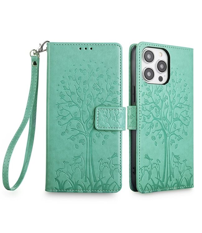 SoFetch Groen Boom Bookcase Hoesje voor de iPhone 14 Pro Max