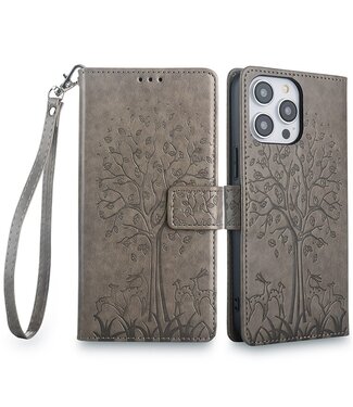 SoFetch Grijs Boom Bookcase Hoesje iPhone 14 Pro Max