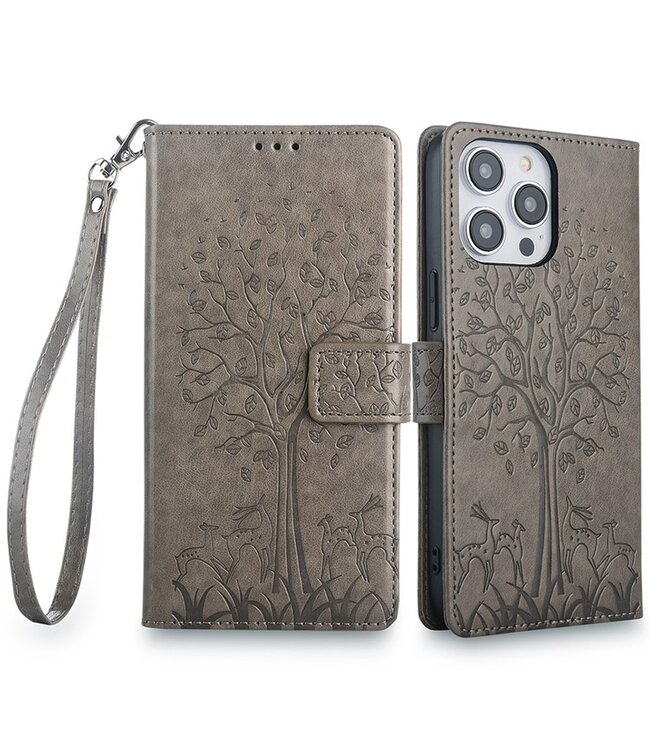 SoFetch Grijs Boom Bookcase Hoesje voor de iPhone 14 Pro Max