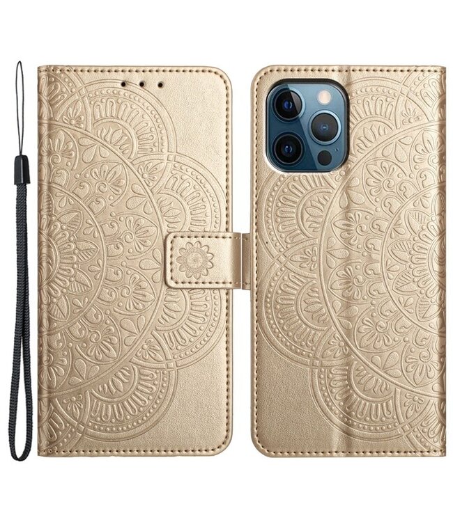 SoFetch Goud Mandala Bookcase Hoesje voor de iPhone 14 Pro Max