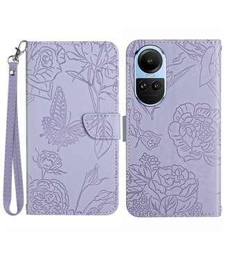 SoFetch Paars Bloemen vlinder Bookcase Hoesje met Polsbandje Oppo Reno10