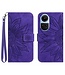 SoFetch Dark Paars Zonnebloem Bookcase Hoesje met Polsbandje voor de Oppo Reno10