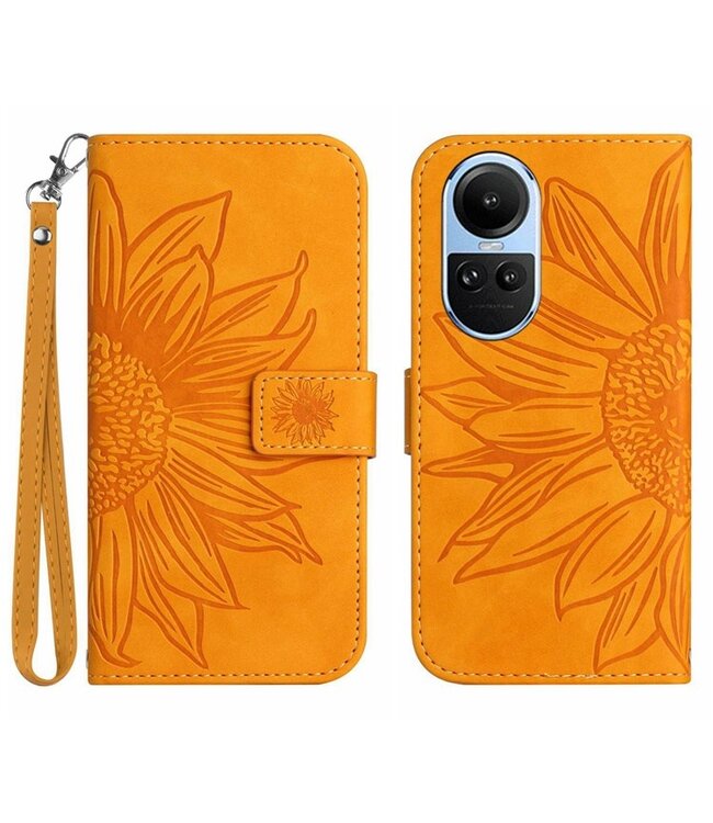 SoFetch Geel Zonnebloem Bookcase Hoesje met Polsbandje voor de Oppo Reno10