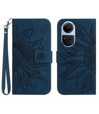 SoFetch Donkerblauw Zonnebloem Bookcase Hoesje met Polsbandje Oppo Reno10