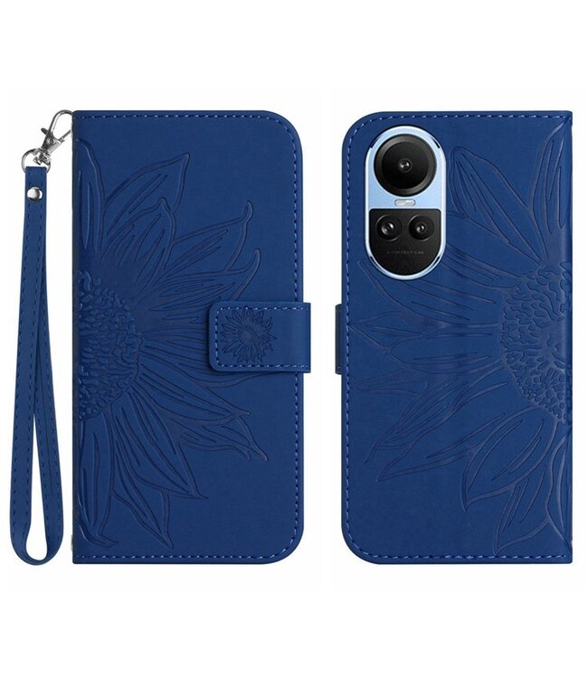 SoFetch Saffierblauw Zonnebloem Bookcase Hoesje met Polsbandje voor de Oppo Reno10