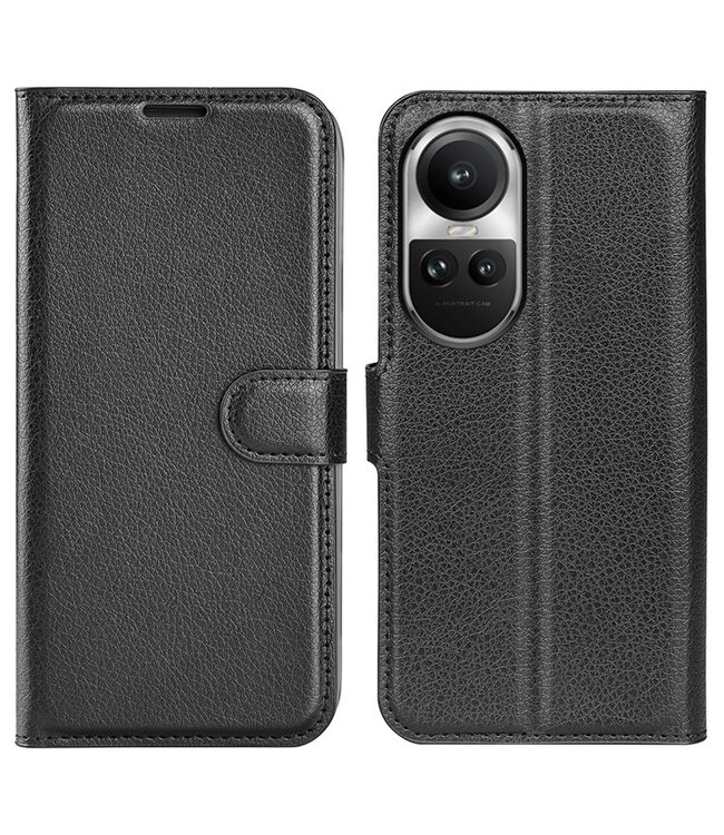 SoFetch Zwart Litchee Bookcase Hoesje voor de Oppo Reno10