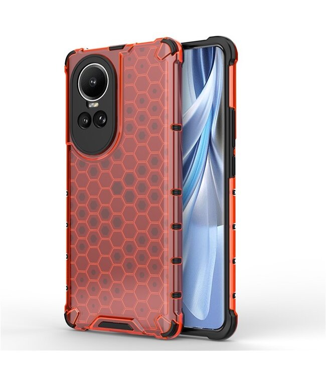 SoFetch Rood Valbestendig Honingraat Hybride Hoesje voor de Oppo Reno10