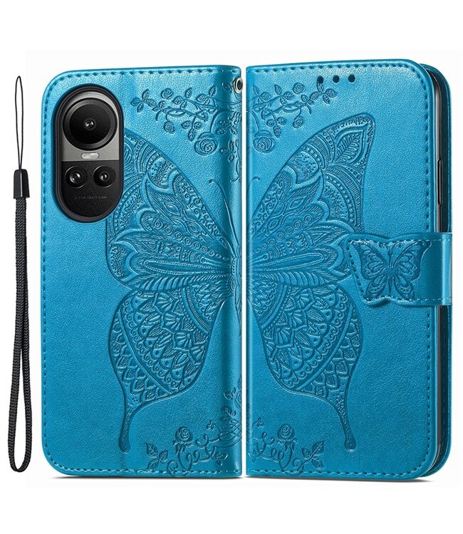 SoFetch Blauw Vlinder Bookcase Hoesje met Polsbandje voor de Oppo Reno10