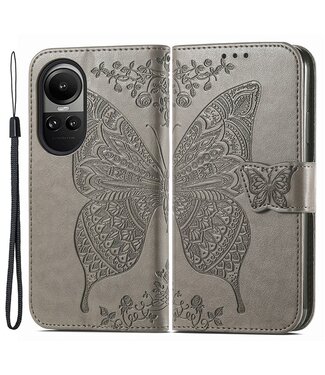 SoFetch Grijs Vlinder Bookcase Hoesje met Polsbandje Oppo Reno10