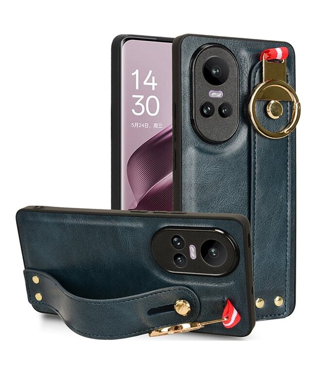 SoFetch Blauw Houder Modern Hybride Hoesje met Handriem voor de Oppo Reno10