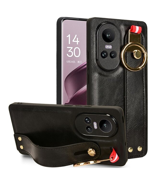 SoFetch Zwart Houder Modern Hybride Hoesje met Handriem voor de Oppo Reno10