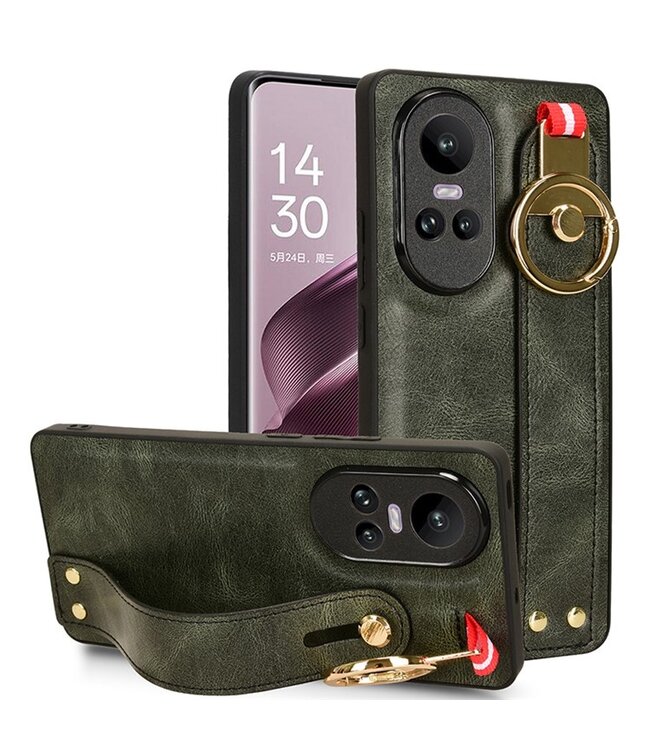 SoFetch Groen Houder Modern Hybride Hoesje met Handriem voor de Oppo Reno10