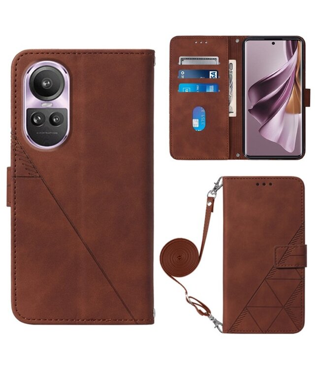SoFetch Bruin Lijnen Bookcase Hoesje met Koord voor de Oppo Reno10