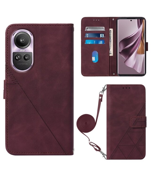 SoFetch Bordeaux Rood Lijnen Bookcase Hoesje met Koord voor de Oppo Reno10