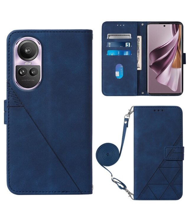 SoFetch Saffierblauw Lijnen Bookcase Hoesje met Koord voor de Oppo Reno10