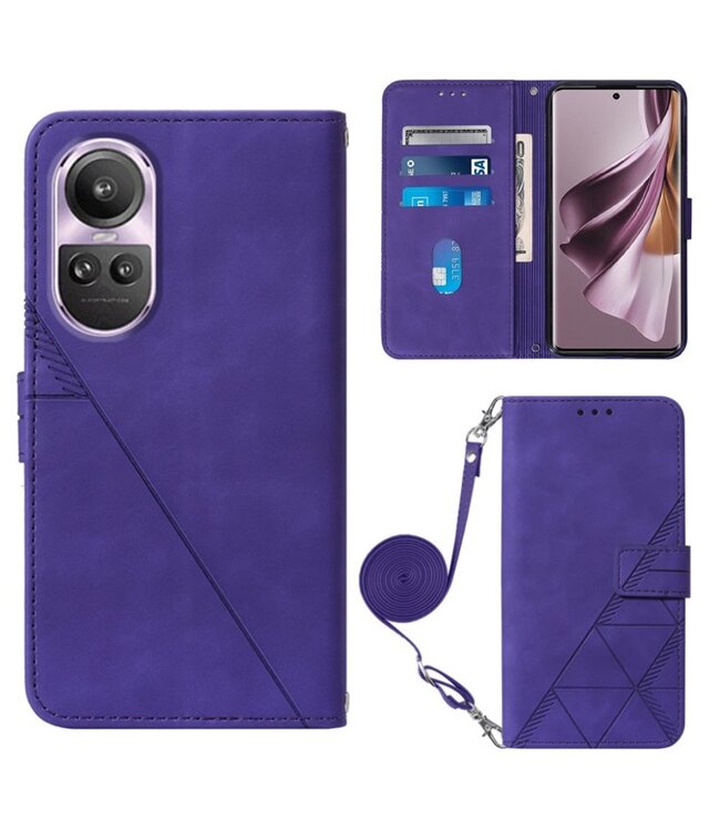 SoFetch Paars Lijnen Bookcase Hoesje met Koord voor de Oppo Reno10