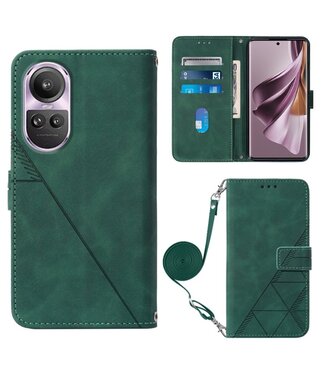 SoFetch Donkergroen Lijnen Bookcase Hoesje met Koord Oppo Reno10