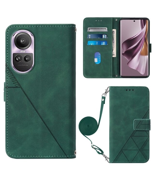 SoFetch Donkergroen Lijnen Bookcase Hoesje met Koord voor de Oppo Reno10