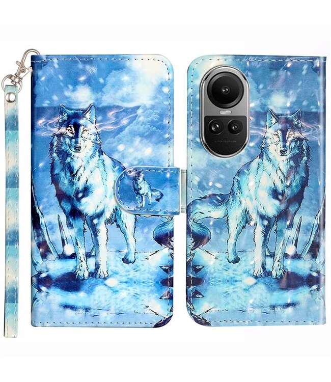 SoFetch  Sneeuwwolf Bookcase Hoesje met Polsbandje voor de Oppo Reno10