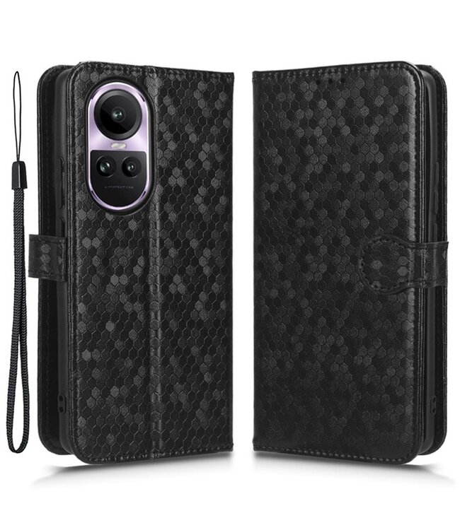 SoFetch Zwart Stippen Bookcase Hoesje met Polsbandje voor de Oppo Reno10 Pro