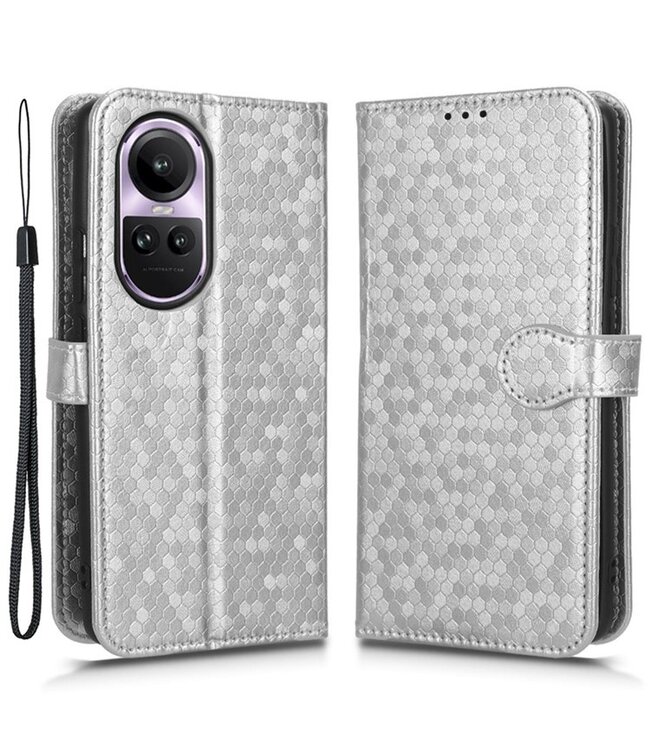 SoFetch Zilver Stippen Bookcase Hoesje met Polsbandje voor de Oppo Reno10 Pro