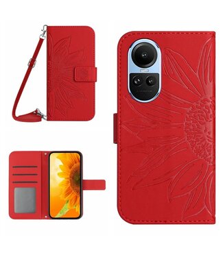 SoFetch Rood Zonnebloem Bookcase Hoesje met Koord Oppo Reno10 Pro