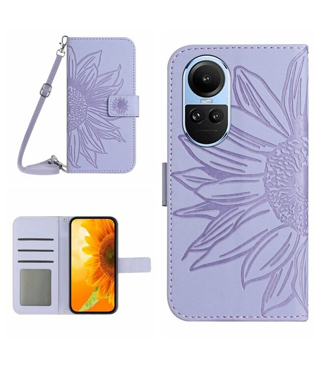 SoFetch Lichtpaars Zonnebloem Bookcase Hoesje met Koord voor de Oppo Reno10 Pro