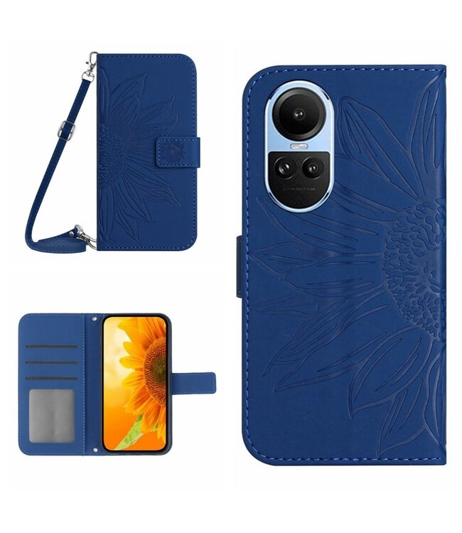 SoFetch Saffierblauw Zonnebloem Bookcase Hoesje met Koord voor de Oppo Reno10 Pro