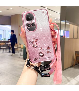 Kadem Roze Bergkristal TPU Hoesje met Koord Oppo Reno10 Pro