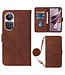 SoFetch Bruin Lijnen Bookcase Hoesje met Koord voor de Oppo Reno10 Pro