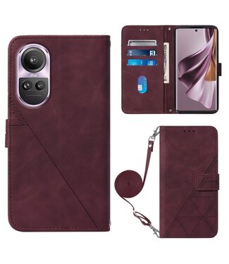 SoFetch Bordeaux Rood Lijnen Bookcase Hoesje met Koord Oppo Reno10 Pro
