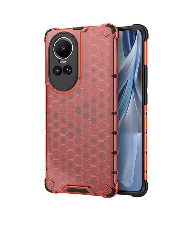 SoFetch Rood Valbestendig Honingraat Hybride Hoesje voor de Oppo Reno10 Pro