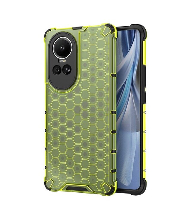 SoFetch Groen Valbestendig Honingraat Hybride Hoesje voor de Oppo Reno10 Pro